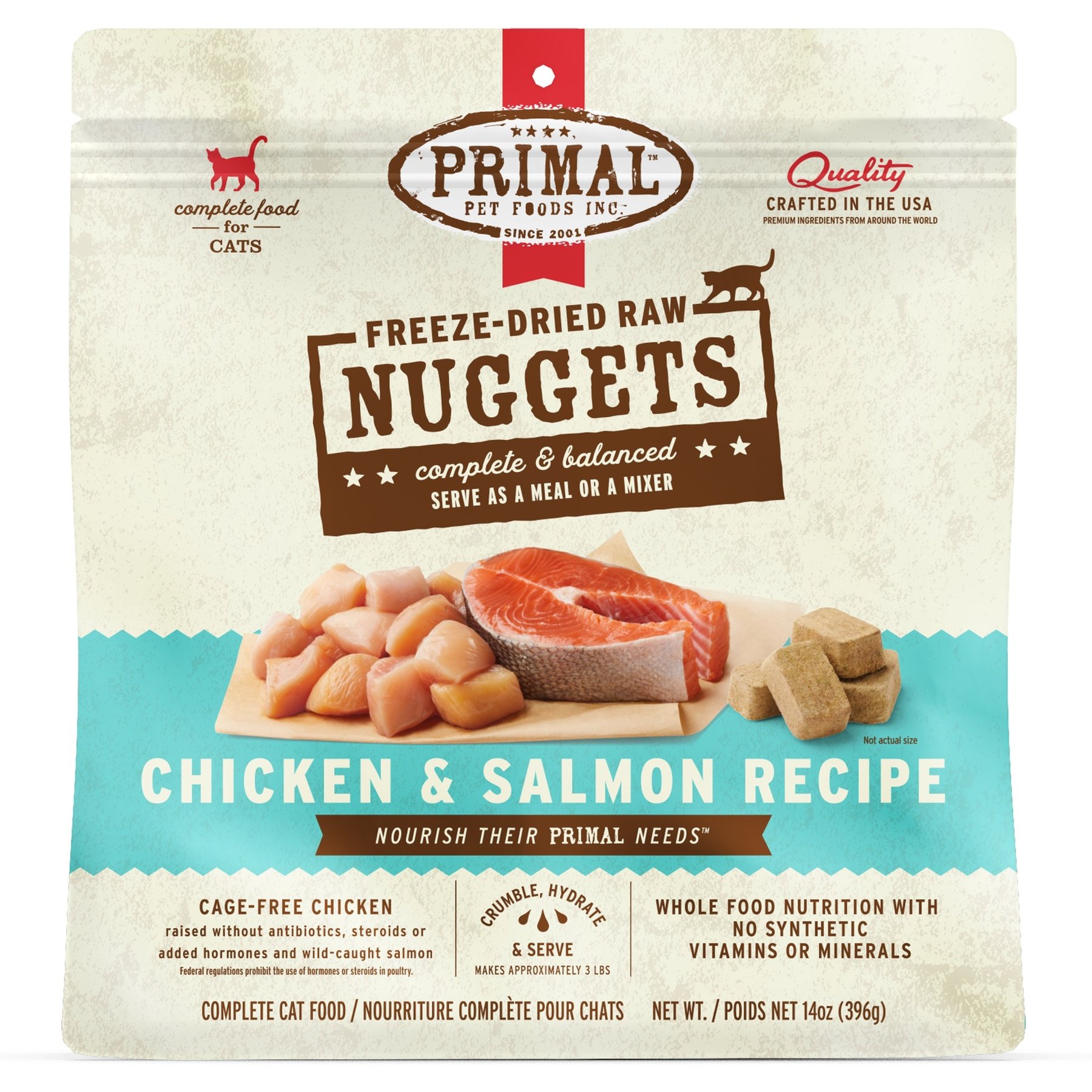 Primal Chicken & Salmon Nuggets Freeze-Dried Cat Food, 14-oz bag