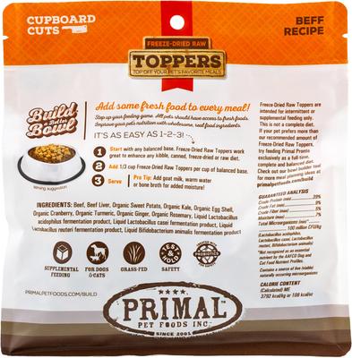Show full view: Primal Cupboard Cuts Beef Grain-Free Freeze-Dried Raw Dog Food Topper, 3.5-oz bag slide 3 of 11