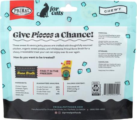 Show full view: Primal Give Pieces A Chance Chicken with Broth Flavored Jerky Cat Treats, 4-oz bag slide 3 of 10