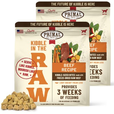 Primal Primal Kibble in the Raw Beef Recipe Non-GMO Freeze-Dried Dog Food, 172.8-oz bundle
