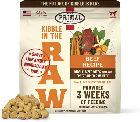 Primal Kibble in the Raw Beef Recipe Non-GMO Freeze-Dried Dog Food, 5.4-lb bag