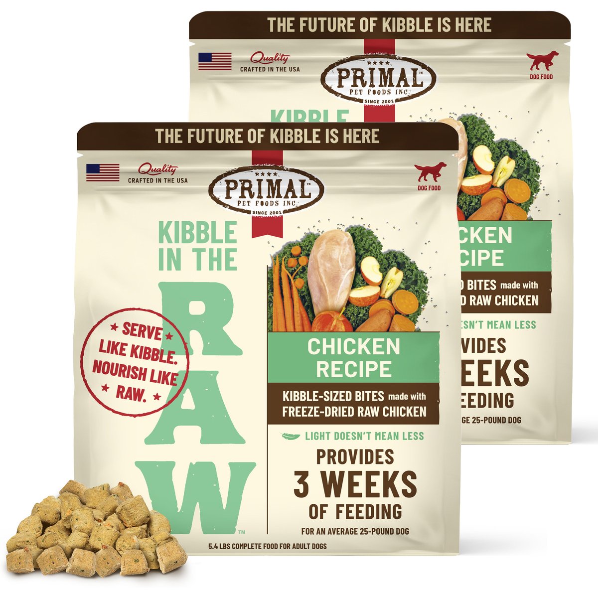 Primal Kibble in the Raw Chicken Recipe Non-GMO Freeze-Dried Dog Food, 172.8-oz bundle