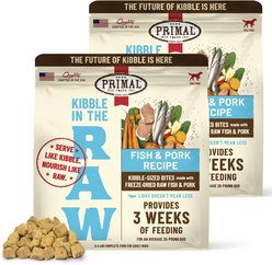 Primal Kibble in the Raw Fish & Pork Recipe Non-GMO Freeze-Dried Dog Food, 172.8-oz bundle