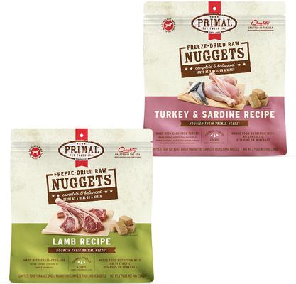 Show full view: Primal Lamb Formula + Turkey & Sardine Formula Nuggets Freeze-Dried Dog Food slide 1 of 9