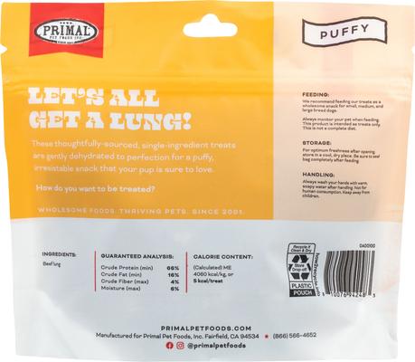 Show full view: Primal Let's All Get A Lung Beef Flavored Crunchy Dog Treats, 1.5-oz bag slide 3 of 8