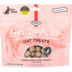Primal Liver, Laugh, Love for Cats! Simply Pork Flavored Crunchy Cat Treats, 1.5-oz bag
