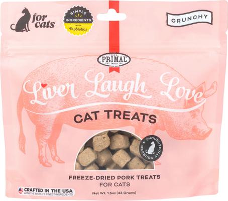 Show full view: Primal Liver, Laugh, Love for Cats! Simply Pork Flavored Crunchy Cat Treats, 1.5-oz bag slide 1 of 10