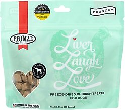 Primal Liver, Laugh, Love Simply Chicken Flavored Crunchy Dog Treats, 1.5-oz bag