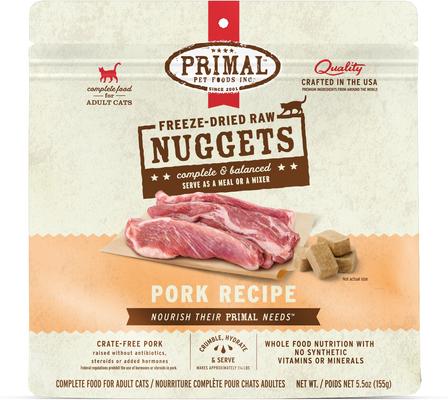 Show full view: Primal Pork Formula Nuggets Grain-Free Raw Freeze-Dried Cat Food, 5.5-oz bag slide 1 of 11