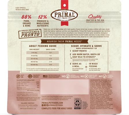 Show full view: Primal Raw Pronto Pork Recipe Dog Freeze-Dried Food, 16-oz bag slide 3 of 11