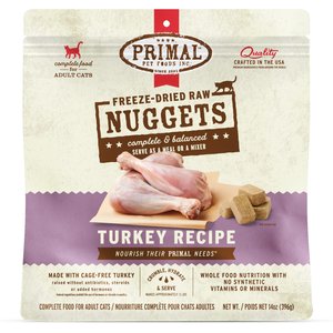 Primal Turkey Formula Nuggets Grain-Free Raw Freeze-Dried Cat Food, 14-oz bag