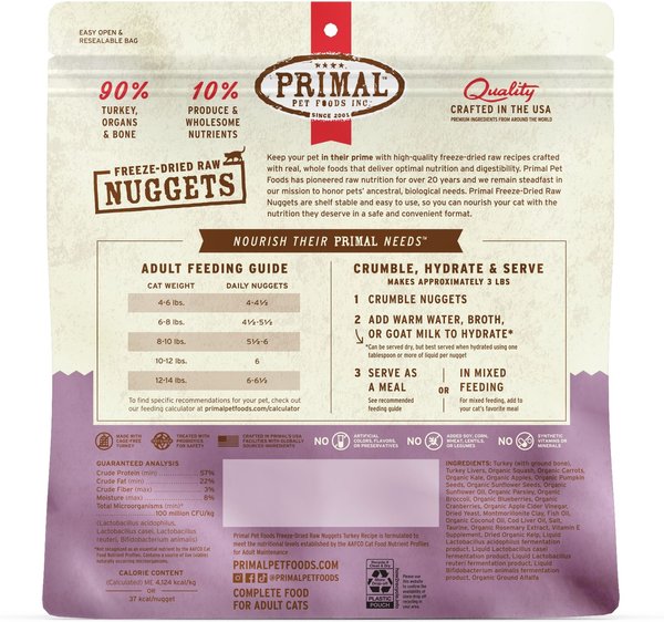 Primal Turkey Formula Nuggets Grain-Free Raw Freeze-Dried Cat Food