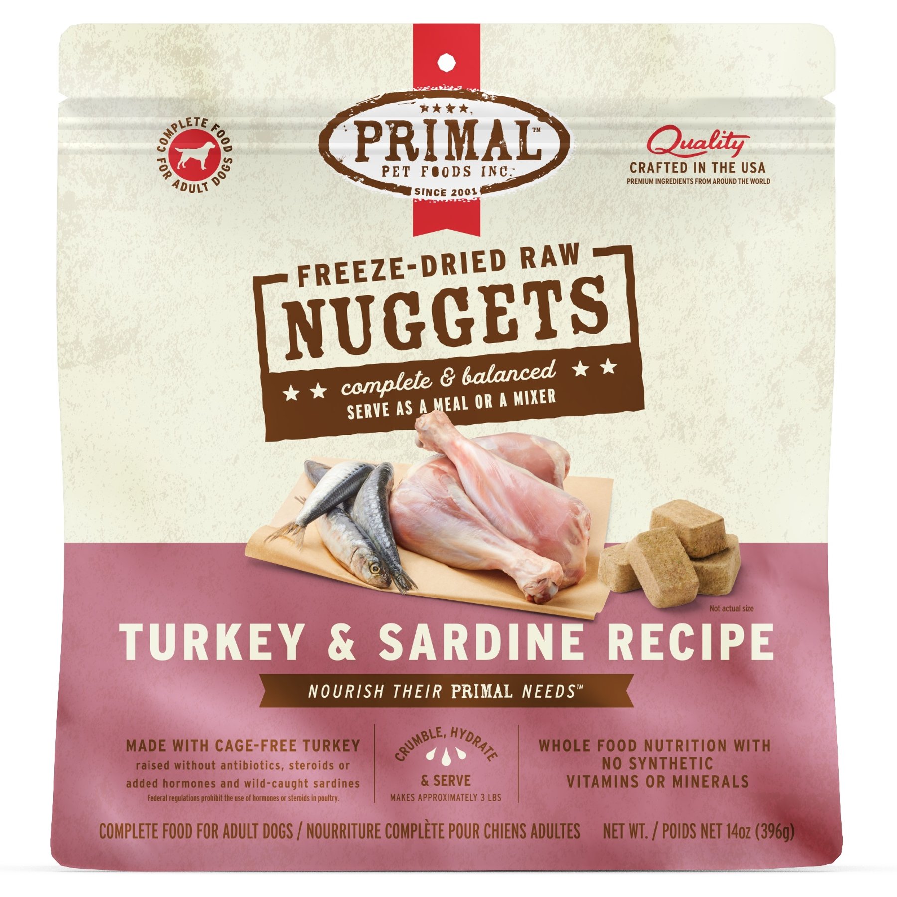 Primal Turkey & Sardine Nuggets Freeze-Dried Dog Food, 14-oz bag