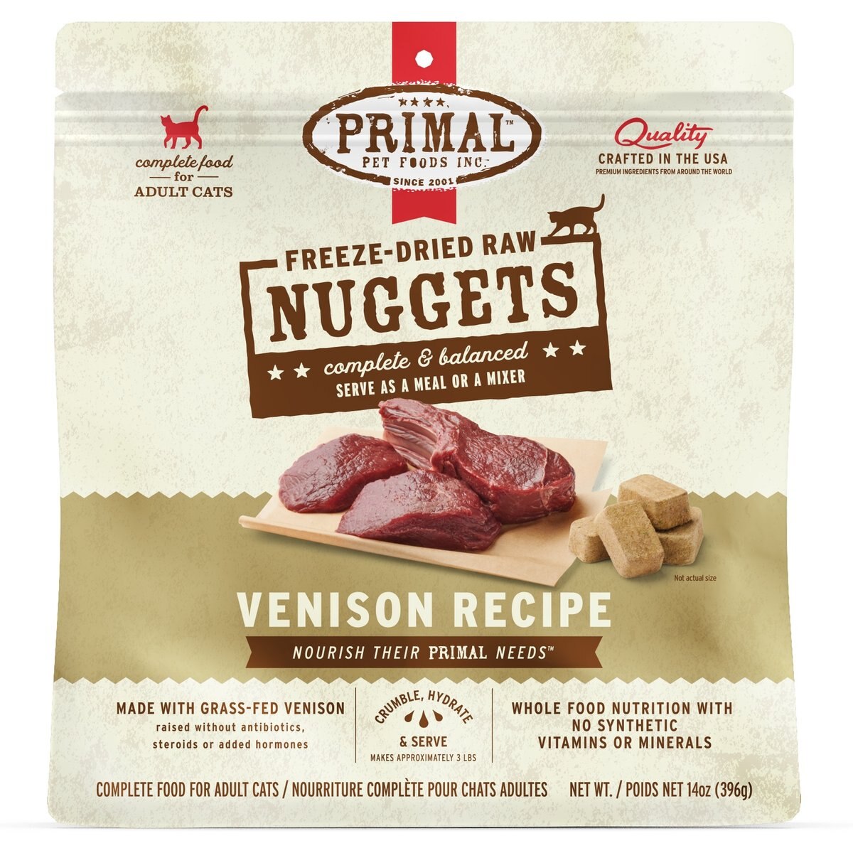 Primal Venison Nuggets Grain-Free Raw Freeze-Dried Cat Food, 14-oz bag