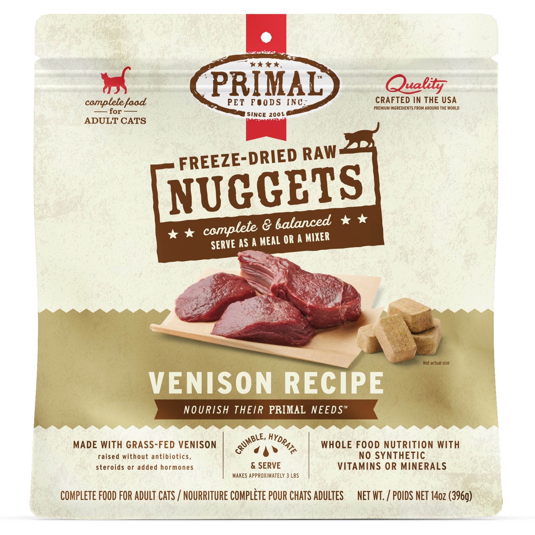 Primal Venison Nuggets Grain-Free Raw Freeze-Dried Cat Food, 28-oz bundle