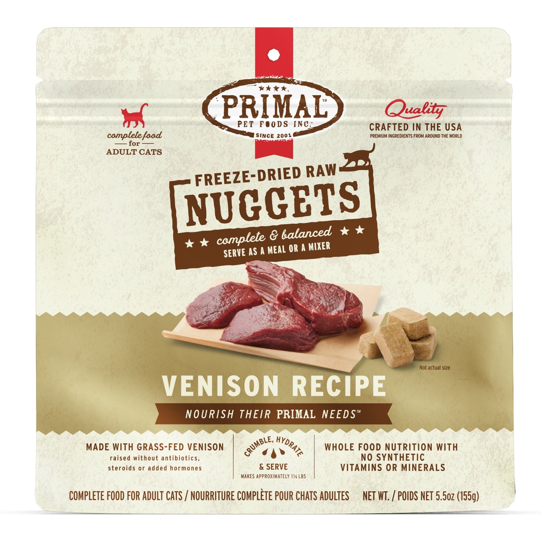 Primal Venison Nuggets Freeze-Dried Cat Food, 5.5-oz bag