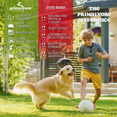 Show full view: Primalvore All Natural Duck Bone Broth with Collagen + Turmeric Dog & Cat Food Topping, 12-oz bag, 6 count slide 5 of 8