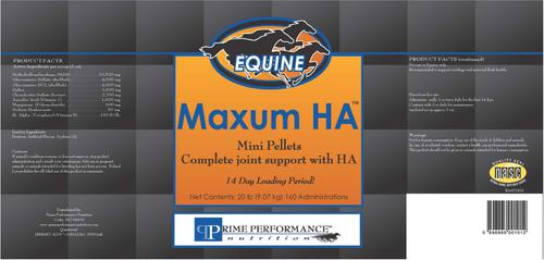 Show full view: Prime Performance Nutrition Maxum HA Complete Joint Support Pellets Horse Supplement, 20-lb jar slide 2 of 5