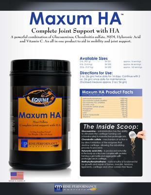 Show full view: Prime Performance Nutrition Maxum HA Complete Joint Support Pellets Horse Supplement, 2-lb jar slide 3 of 5
