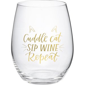 Primitives By Kathy Cat Sip Wine Glass, 15 oz.