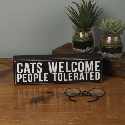 Show full view: Primitives By Kathy "Cats Welcome - People Tolerated" Box Sign slide 2 of 3