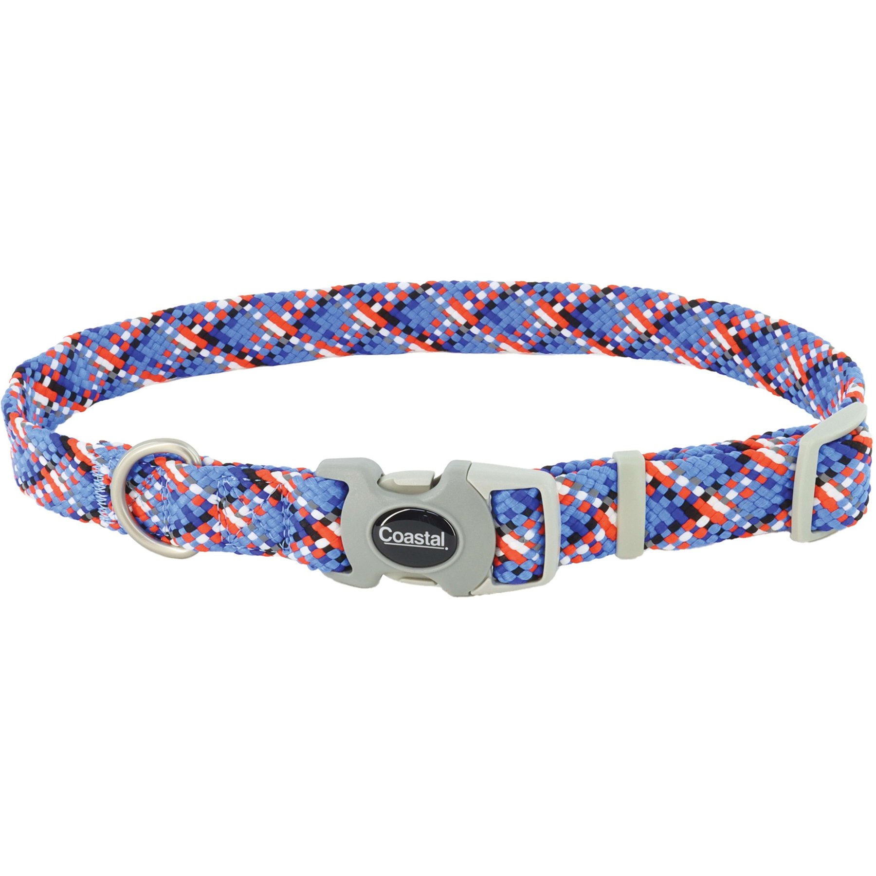 Pro Active Adjustable Woven Reflective Standard Dog Collar, Cobalt Crossed, Small: 8 to 12-in neck, 5/8-in wide