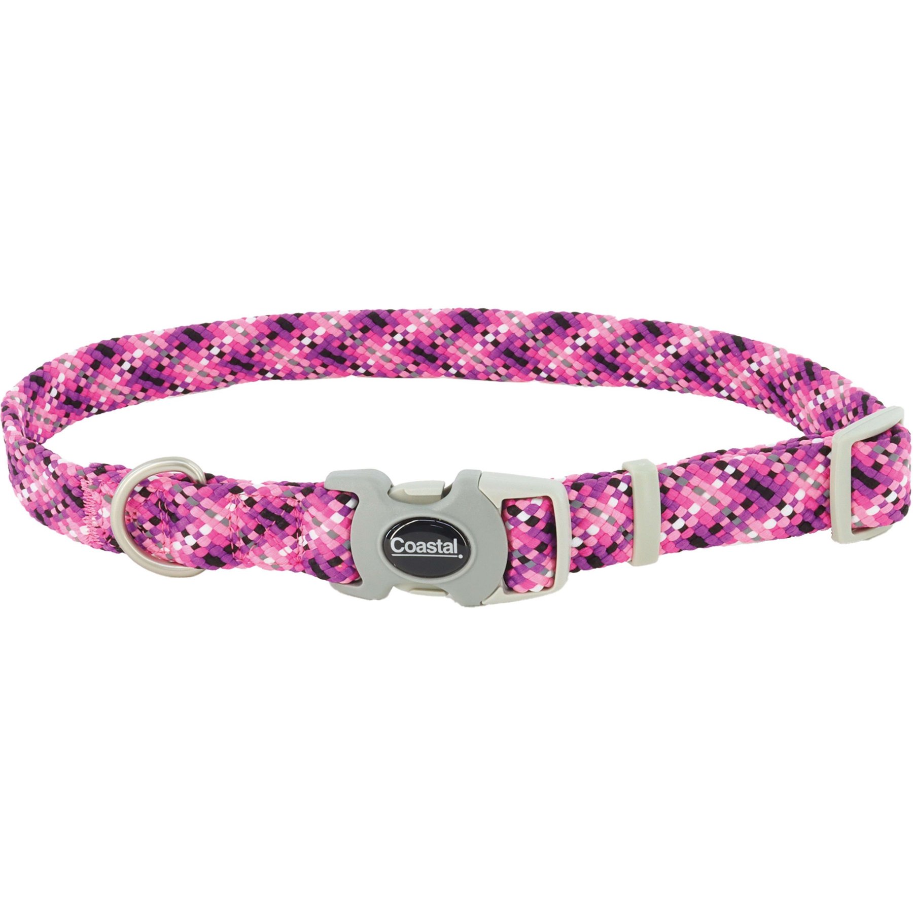 Pro Active Adjustable Woven Reflective Standard Dog Collar, Pixel Pink, Medium: 12 to 18-in neck, 3/4-in wide