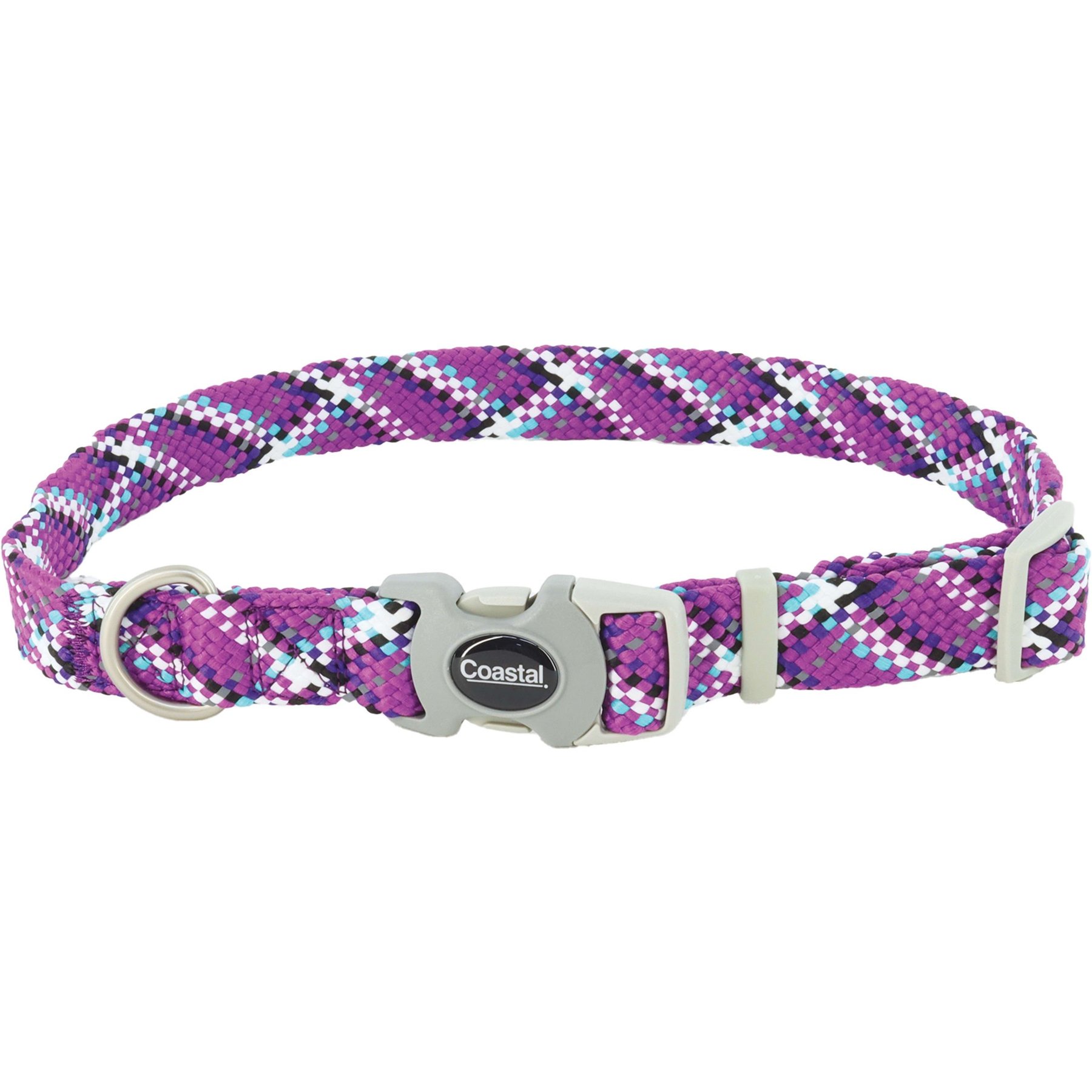Pro Active Adjustable Woven Reflective Standard Dog Collar, Woven Violet, Large: 18 to 26-in neck, 1-in wide