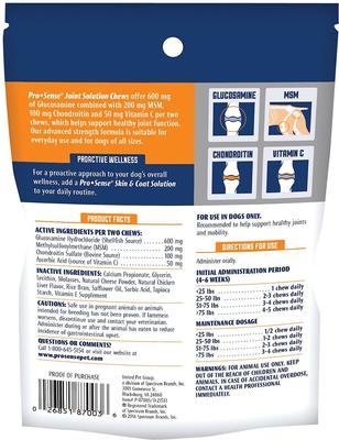 Show full view: Pro-Sense Hip & Joint Solutions Advanced Strength Soft Chews Joint Supplement for Dogs, 60 count slide 3 of 7