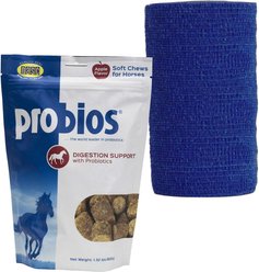 Probios Equine Probiotic Apple Flavor Soft Chew Supplement + Andover Healthcare CoFlex Vet Horse Bandage, Blue