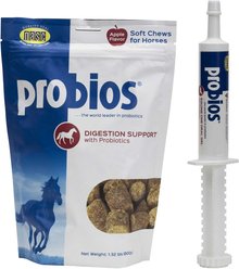 Probios Equine Probiotic Apple Flavor Soft Chew Supplement + Equine One Oral Gel Probiotic Digestive Horse Supplement