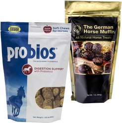 Probios Equine Probiotic Apple Flavor Soft Chew Supplement + Equus Magnificus The German Horse Muffin Molasses Horse Treats