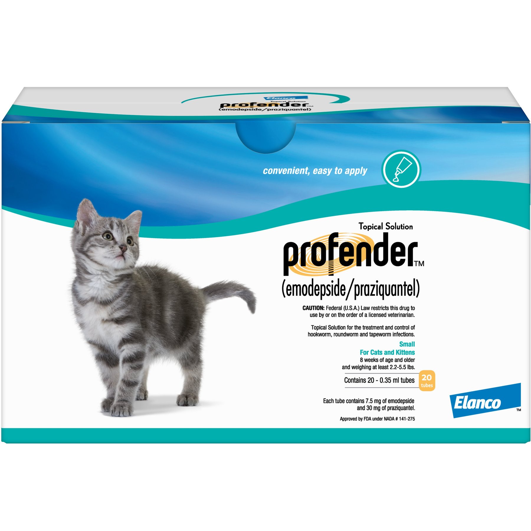 2.2-5.5 lbs, Profender Topical Solution for Cats, 1 treatment, 7.5 mg Emodepside and 30 mg Praziquantel