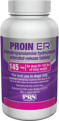 Show full view: PROIN ER (phenylpropanolamine hydrochloride extended-release tablets) for Dogs, 145-mg, 60 tablets slide 1 of 7