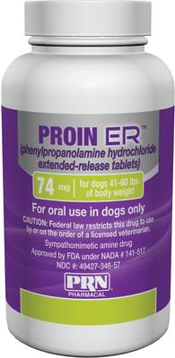 Show full view: PROIN ER (phenylpropanolamine hydrochloride extended-release tablets) for Dogs, 74-mg, 1 tablet slide 1 of 7