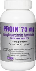 Proin (phenylpropanolamine hydrochloride) Chewable Tablets for Dogs, 75-mg, 60 tablets
