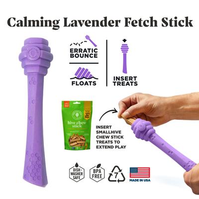 Show full view: Project Hive Pet Company Hive Calming Lavender Scented Fetch Stick Dog Toy, Purple slide 2 of 7