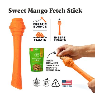 Show full view: Project Hive Pet Company Hive Sweet Mango Scented Fetch Stick Dog Toy, Orange  slide 2 of 6