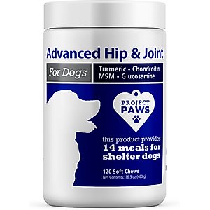 Project Paws Advanced Grain-Free Hip & Joint Dog Supplement Chews, 120 count