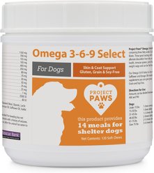Project Paws Omega 3-6-9 Select Grain-Free Skin & Coat Support Dog Supplement Chews, 120 count