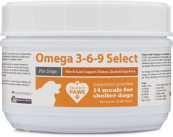Project Paws Omega 3-6-9 Select Grain-Free Skin & Coat Support Dog Supplement Chews, 60 count