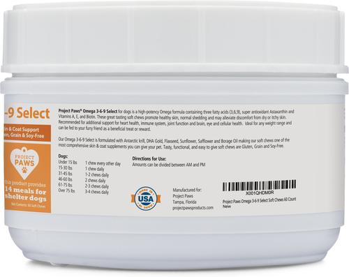 Show full view: Project Paws Omega 3-6-9 Select Grain-Free Skin & Coat Support Dog Supplement Chews, 60 count slide 3 of 10