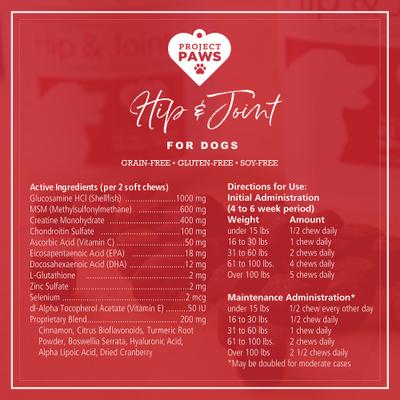 Show full view: Project Paws Original Grain-Free Hip & Joint Dog Supplement Chews, 120 count slide 3 of 8