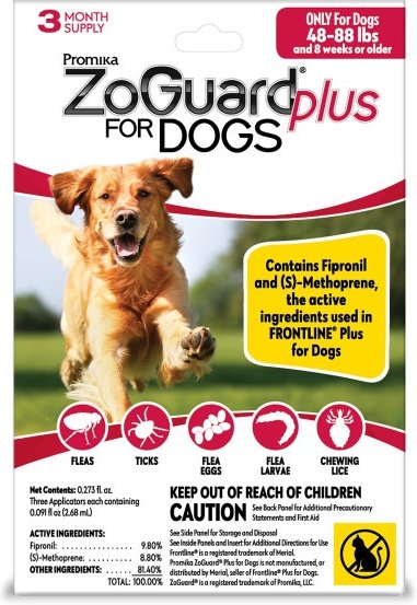 Promika Zoguard Plus Flea & Tick Spot Treatment for Dogs, 45-88 lbs, 3 doses