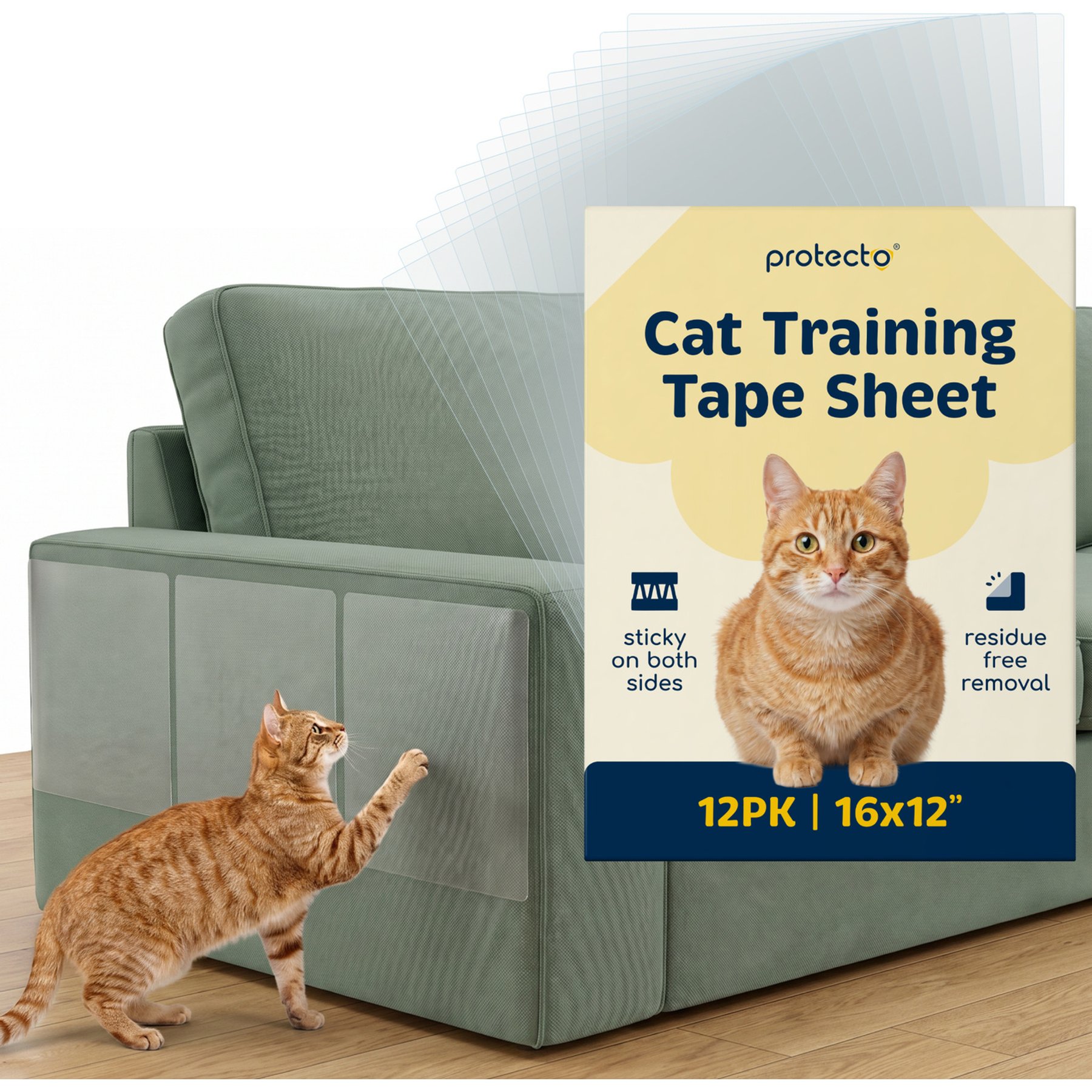 Protecto Double-Sided Self-Adhesive Cat Training Tape Sheet, Clear, 16 x 12-in, 12 count