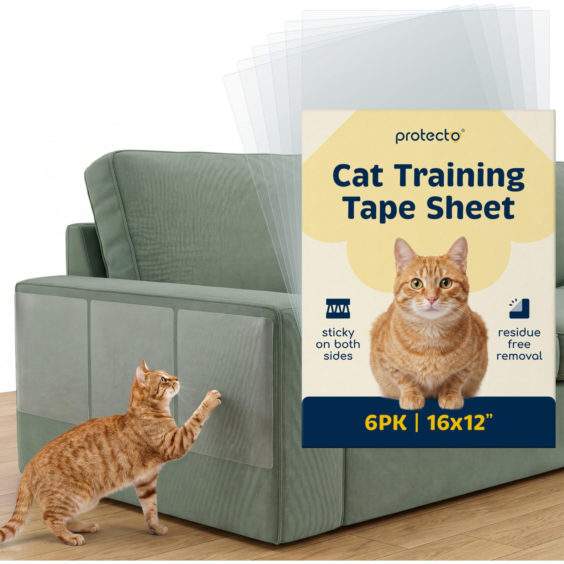 Protecto Double-Sided Self-Adhesive Cat Training Tape Sheet, Clear, 16 x 12-in, 6 count