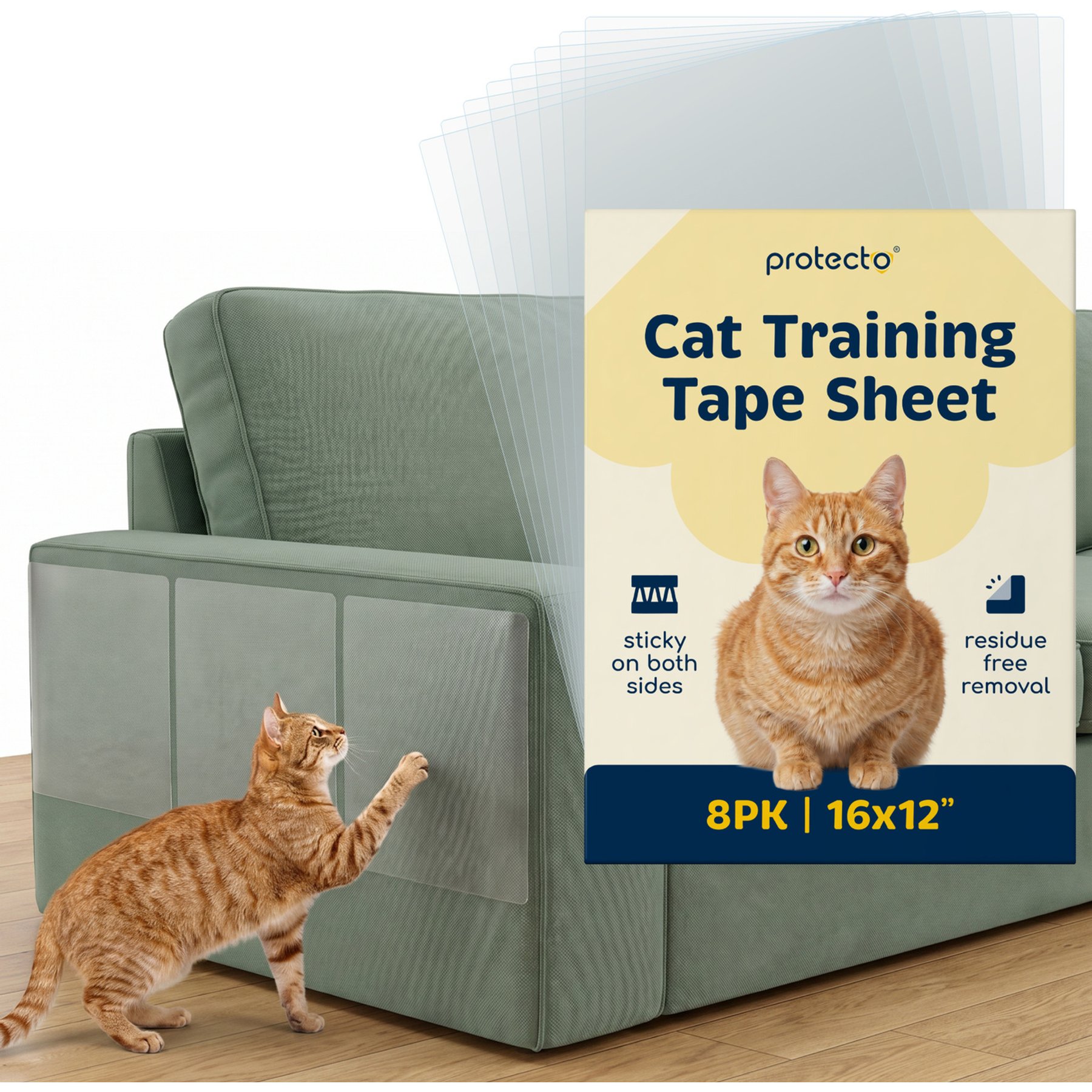 Protecto Double-Sided Self-Adhesive Cat Training Tape Sheet, Clear, 16 x 12-in, 8 count