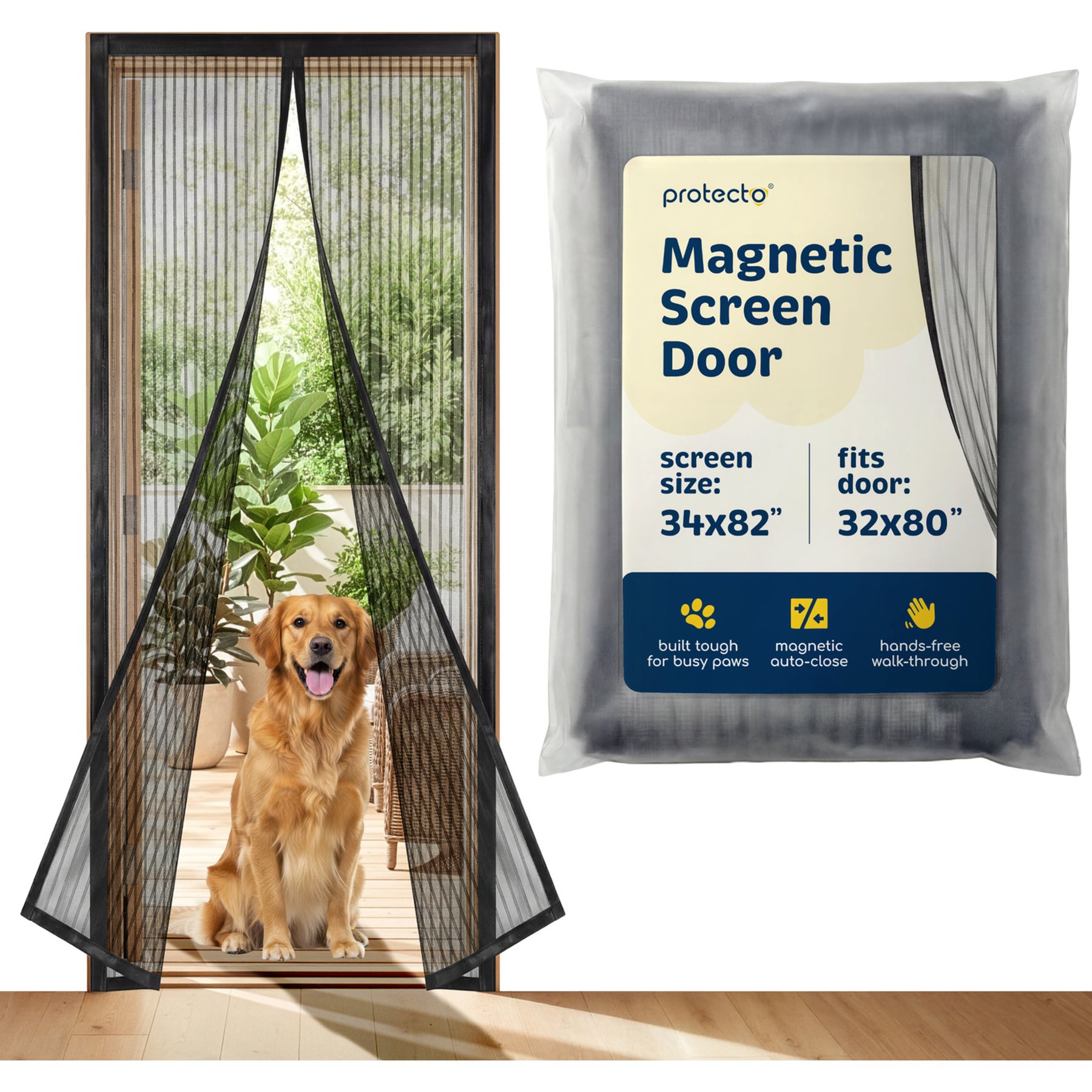 Protecto Magnetic Screen Dog Door, Black, 34 x 82-in