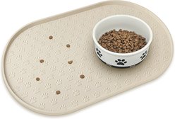 Ptlom Silicone Waterproof, High-Lips Feeding Dog & Cat Placemat, Beige, 23.5 x 15.7-in