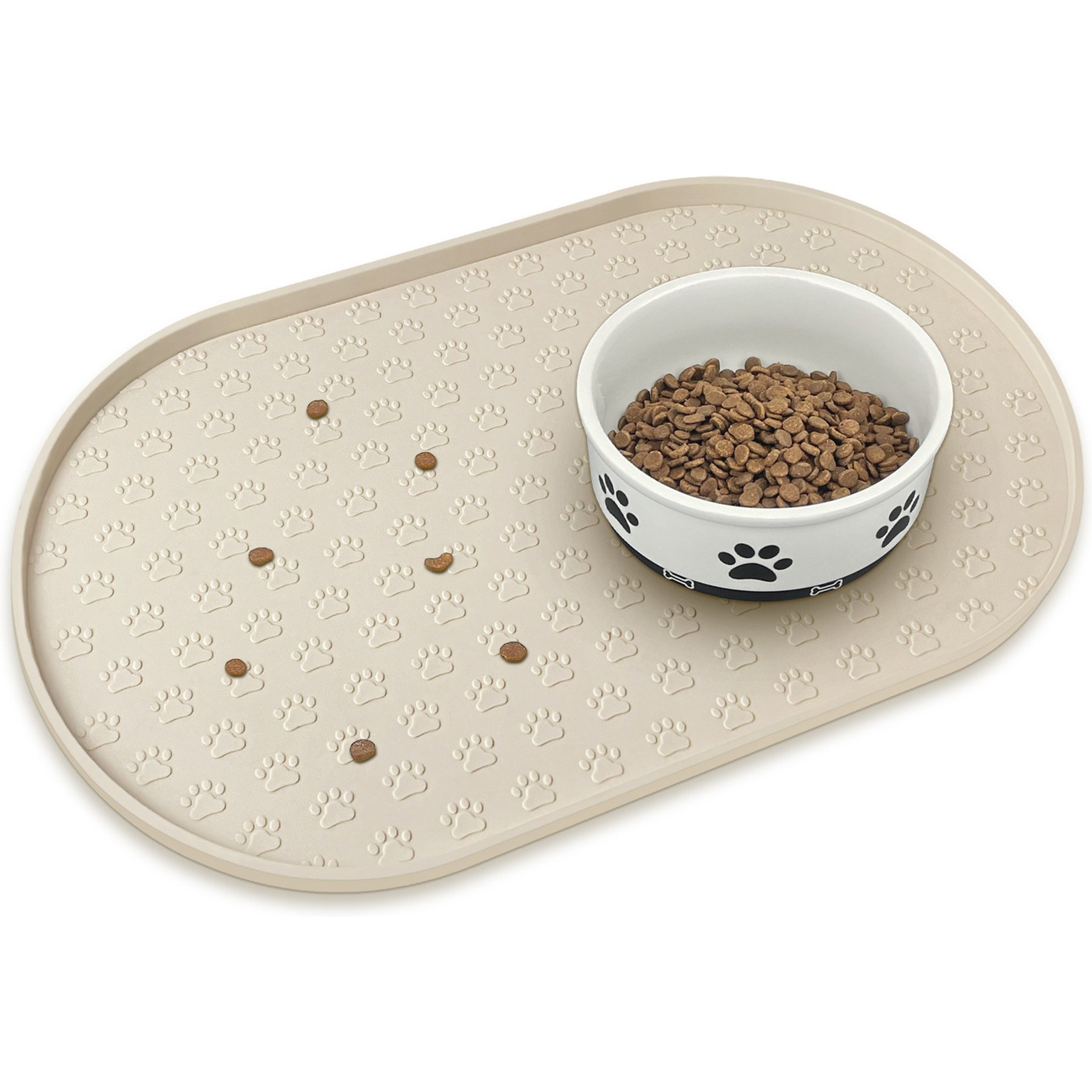 Ptlom Silicone Waterproof, High-Lips Feeding Dog & Cat Placemat, Beige, 23.5 x 15.7-in